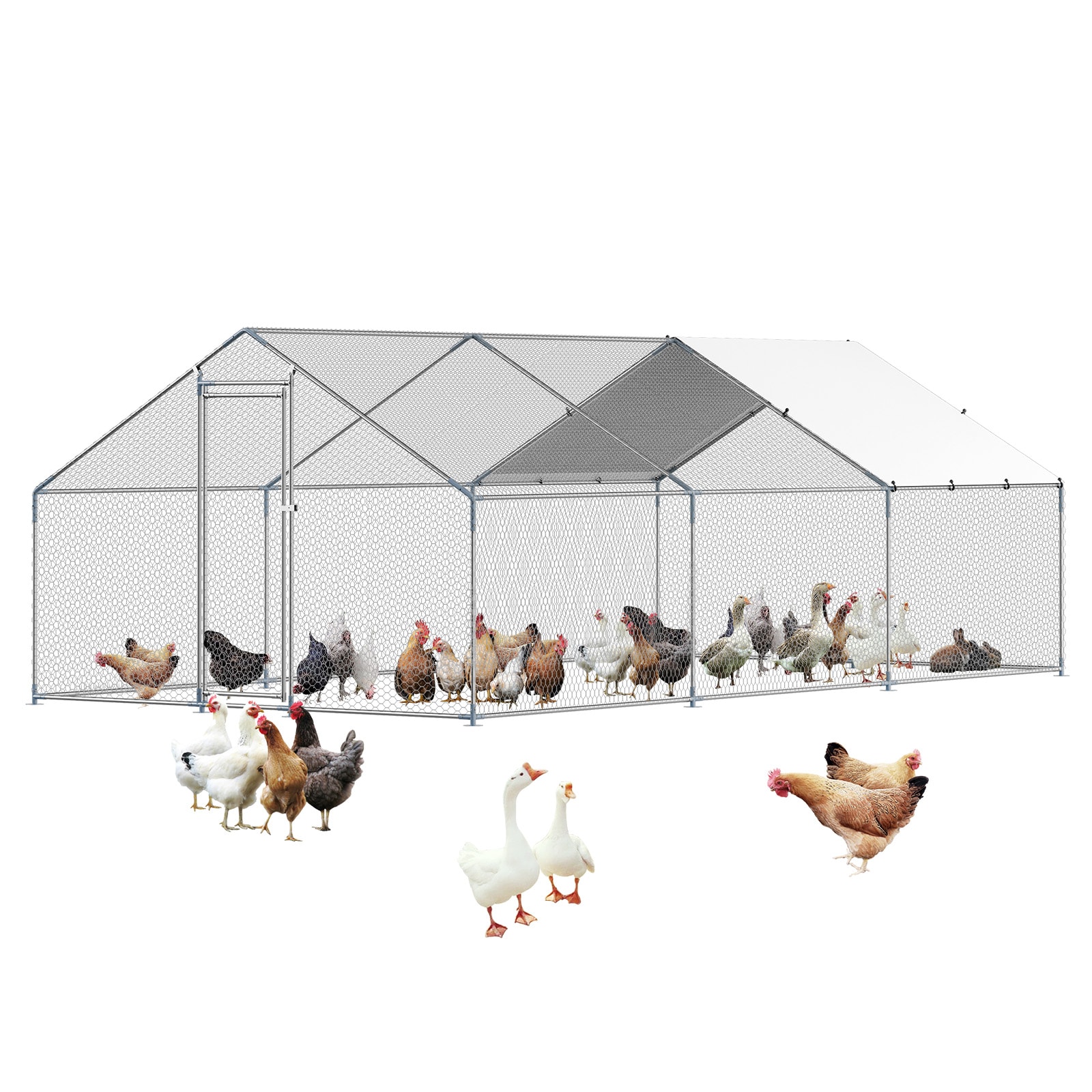 Metal Walk-in Chicken Coop With Waterproof Roof Cover_voghion.com